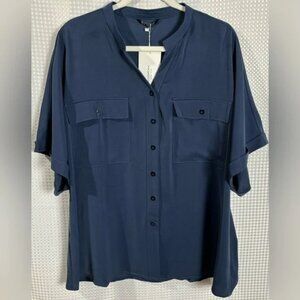 BloomChic Navy Button-Front Utility Blouse